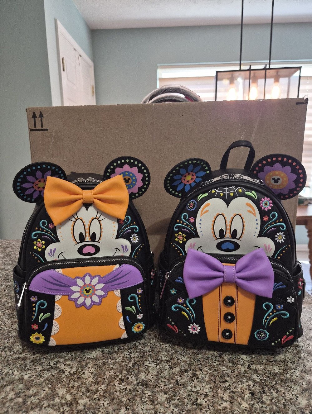 Loungefly Sugar Skull Minnie And Mickey Backpacks